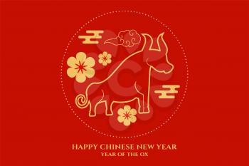 Greetings of chinese new year of ox with flowers vector