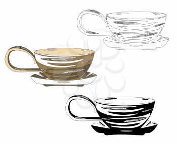 Modern tea set. Design as wood. Home style. Wooden tea pair. Espesial glass or ceramic cup for modern service, interior and life. Illustration for the booklet, brochure, menu, book.