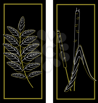 Diptych. Herbs. Reed and stalk with leaves.