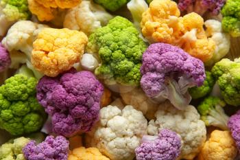 Different colorful cauliflowers, closeup�