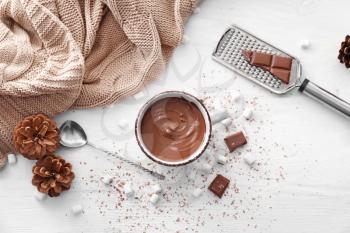 Cup of hot chocolate on light table�