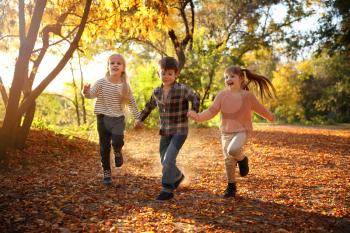 Cute little children having fun in autumn park�