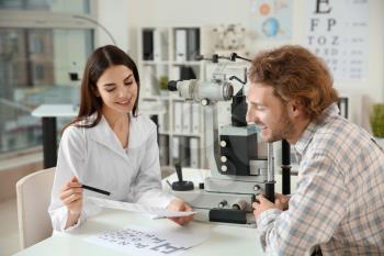 Man visiting ophthalmologist in clinic�