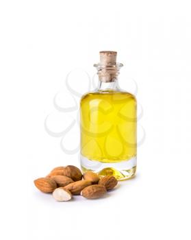Bottle of almond oil on white background�