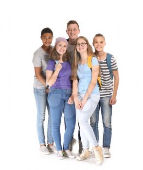 Group of teenagers on white background�