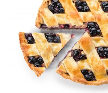 Tasty blueberry pie on white background�