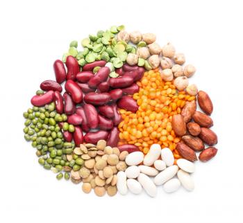 Different legumes on white background�