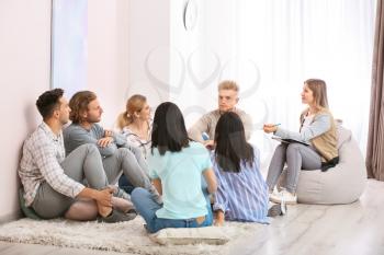 People at group therapy session�