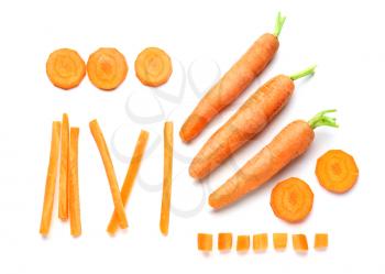 Pieces with carrot on white background�