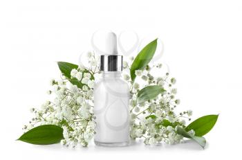 Cosmetics for spa and flowers on white background�