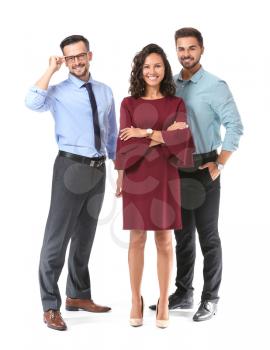 Portrait of young business people on white background�