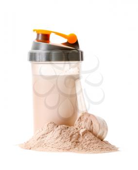 Bottle of protein shake on white background�