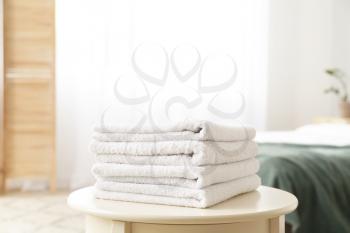 Clean soft towels on table�