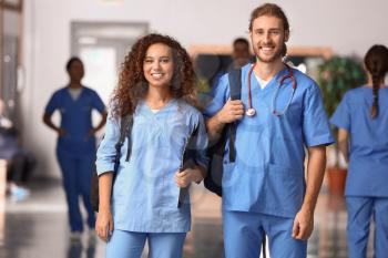 Students in corridor of medical university�