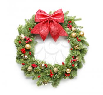 Beautiful Christmas wreath on white background�