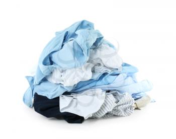 Heap of different clothes on white background�