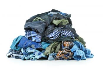 Heap of different clothes on white background�