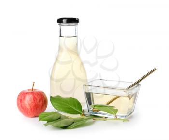 Apple cider vinegar on white background�