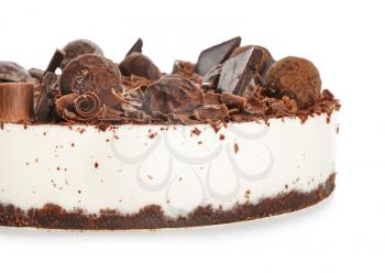 Tasty chocolate cheesecake on white background�