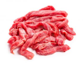 Pieces of fresh beef meat on white background�
