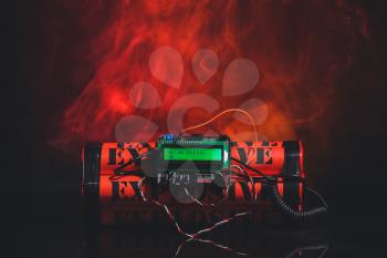 Bomb with timer on dark color background�