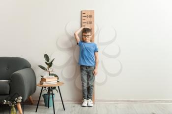 Little boy measuring height at home�