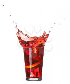 Glass of tasty cold ice tea with lemon on white background�