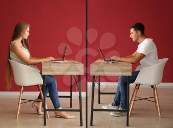 Young couple having online date�
