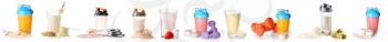 Set of protein cocktails on white background�