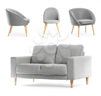 Set of modern furniture on white background�