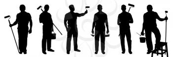 Silhouettes of male painters on white background�