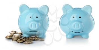 Piggy banks with money on white background�