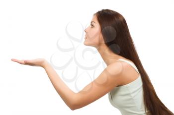 Royalty Free Photo of a Woman With Long Hair and Her Hand Extended