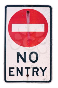 old no entry traffic sign on white  background