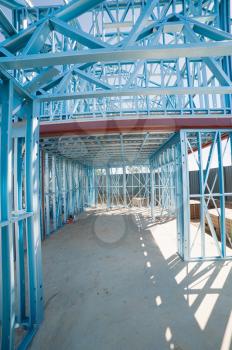New home under construction using steel frames