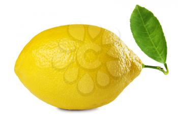 image of fresh lemon with leaf isolated on white background 