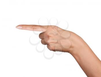 Woman hand. Gesture direction on the left 