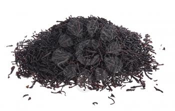 Pile of loose leaf black tea isolated on white background
