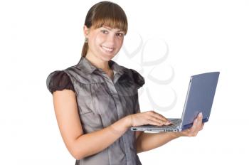 image of young beautiful girl with laptop isolated on white