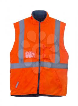 Safety orange reflective winter vest isolated on white