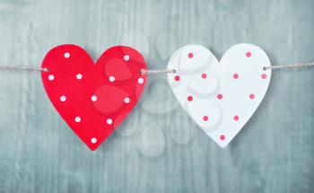 Valentines Day hearts on vintage wooden background as Valentines Day  symbol