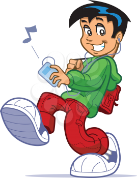 Royalty Free Clipart Image of a Kid Listening to Music