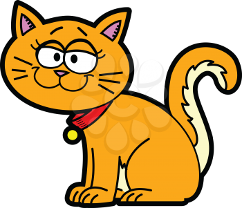 Royalty Free Clipart Image of an Orange Cat With a Red Collar