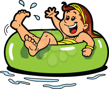 Royalty Free Clipart Image of a Girl Floating in an Inner Tube