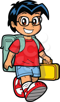 Royalty Free Clipart Image of a Young Boy Going to School