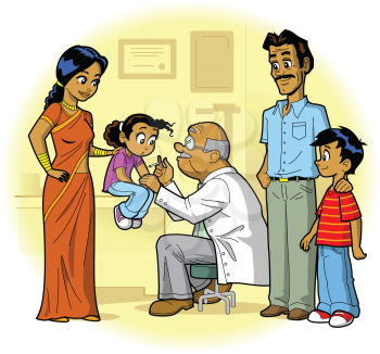 Royalty Free Clipart Image of a Family at the Doctor