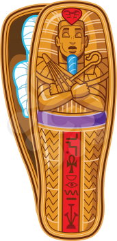Royalty Free Clipart Image of an Ancient Egyptian Pharaoh's Sarcophagus With a Mummy Inside