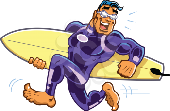 Royalty Free Clipart Image of a Running Surfer With a Board