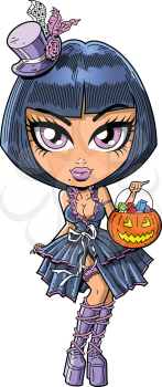 Royalty Free Clipart Image of a Girl Trick-or-Treating