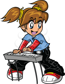 Girl Piano Keyboard Player vector anime manga clipart cartoon